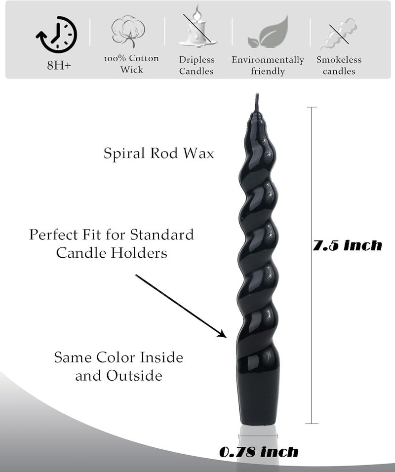 LPUSA Black Spiral Taper Candles Handmade Candlestick Candles Wax Unscented Dinner Candle Dripless for Wedding, Dinner, Holiday, Party, Home Decor Set of 4（7.6''Black - Image 4